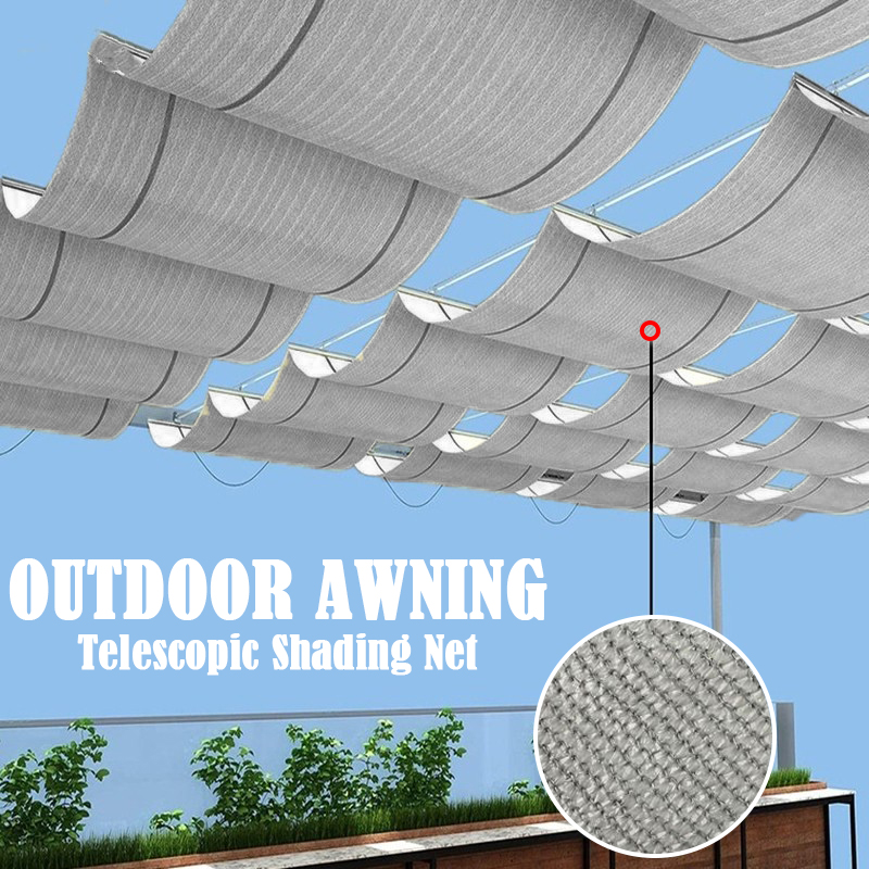 Télescopie gris auvents en plein air HDPE Wave Sunshade Net Courtyard Pergola Sun Cautuop