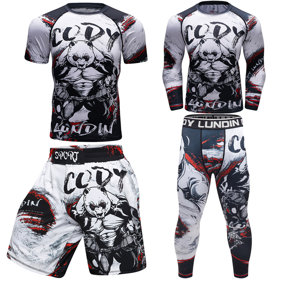 Rashguard Erkekler Kimono Jiu Jitsu MMA T-Shirt+Pantolon Setleri Muay Thai Şort Bjj Rashguard Erkek Gym Boxing Forma Giyim Boxeo