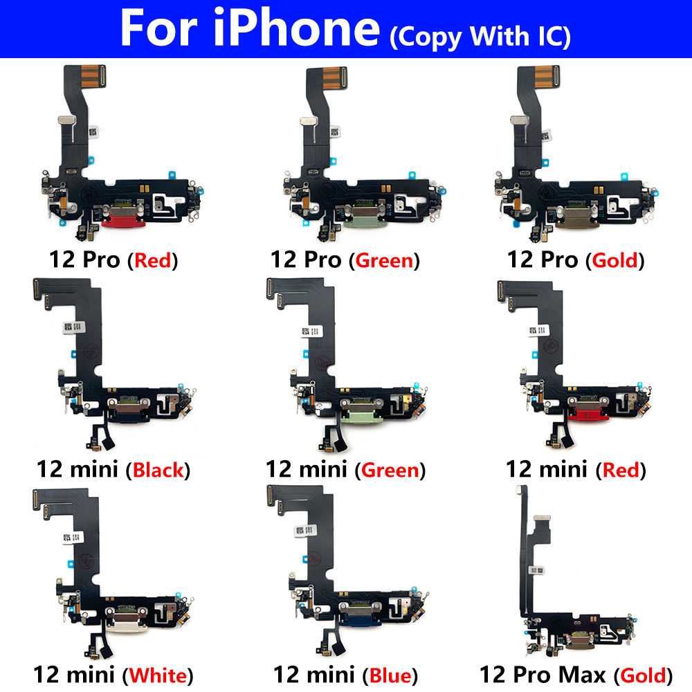 Nouveau USB Micro Charger Charging Port Dock Connecteur Microphone Board Flex Cable pour iPhone 12 Pro Max 12 Mini Copie avec IC