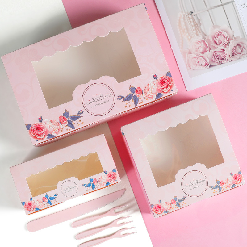 10st Mini Mooncake Paper Presentlåda Transparent Window Candy and Sweets Cake Box Wedding Favor Navidad Presentförpackning för hemmet