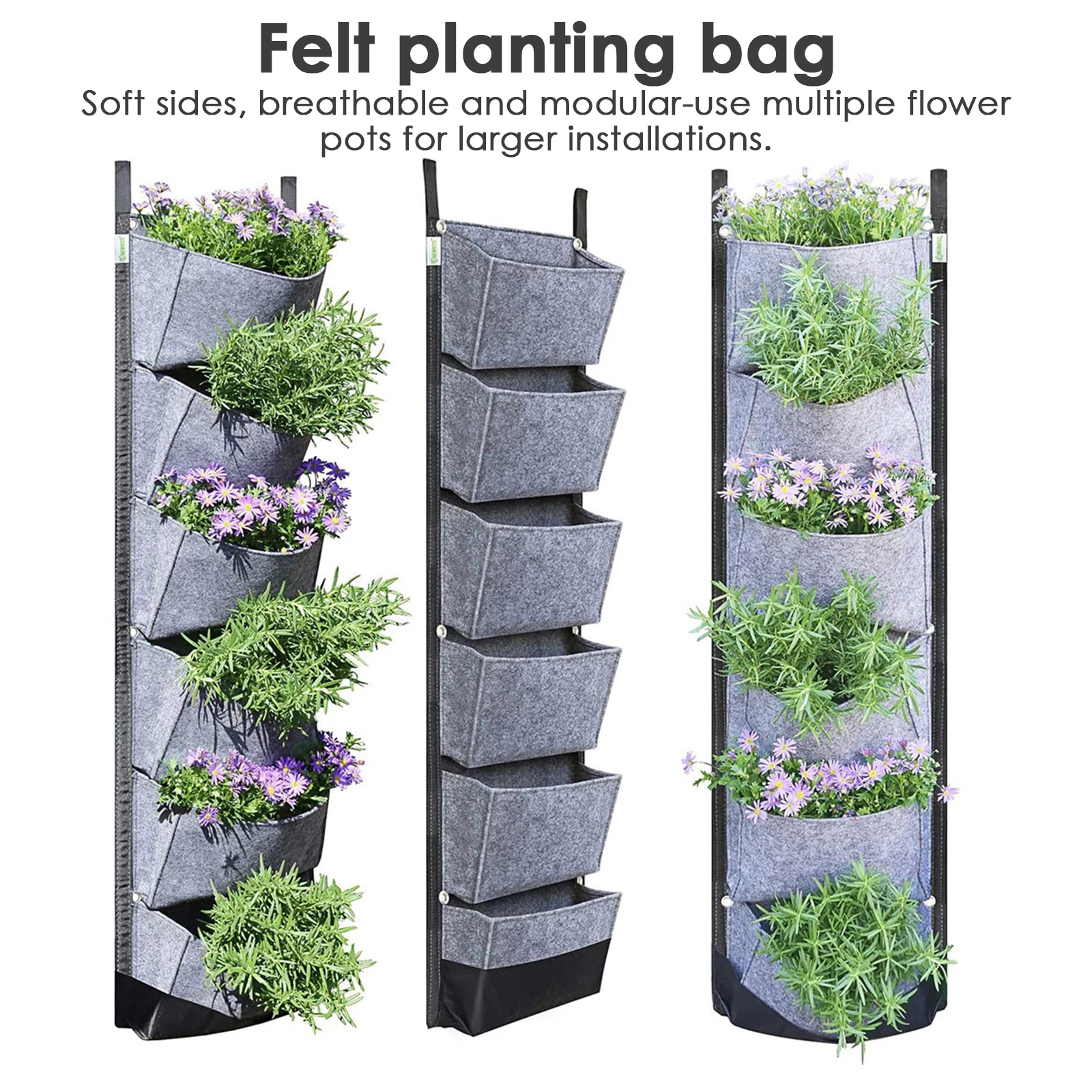 6 bolsos de plantador de jardim vertical montado na parede Flor Flor Grow Saco de vegeta