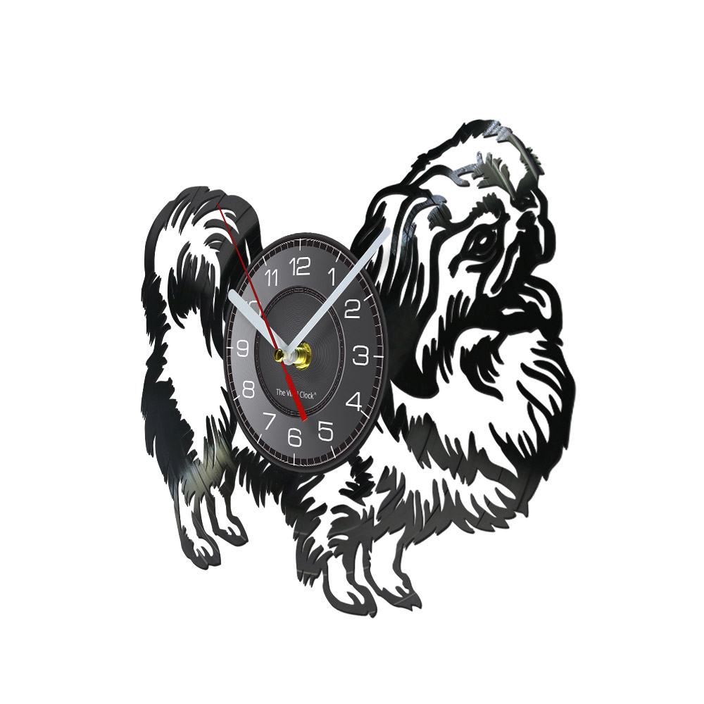 Shih tzu Pekiese Pug winyl album rekord zegar Silent Wall Watch Watch Puppy Pets Wystrój domu Chrysanthemum Rodziny Clock