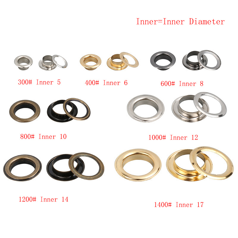 /pack Brass Gun Black Eyelets with Gasket Inner Diameter 5-17mm for DIY Hat Shoes Belt Bag Clothes Accessories