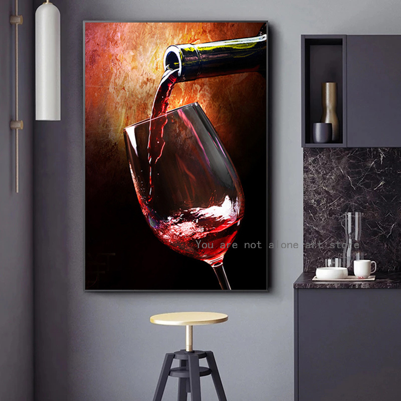 Retro Pouring Red Wine & Red Wine Glass Art Posters Canvas Painting Wall Print Pictures Bar Restaurant Kitchen Dining Home Decor