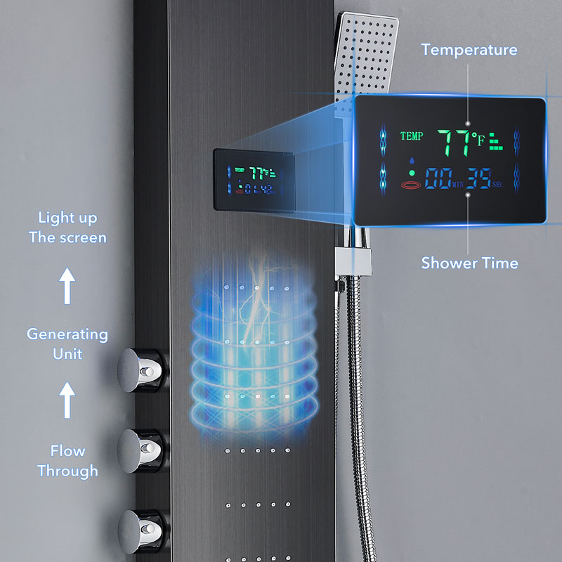 LED Shower Pannel Temp Display Screen Rainfall Shower Head Waterfall Tub Faucet Wall Mount Big Massage Bathroom Shower Systems