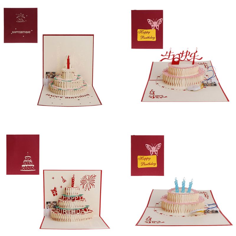 2024 Nouvelle carte de voeux 3D Up Happy Birthday Cake Music LED Carte postale avec enveloppe nouvelle