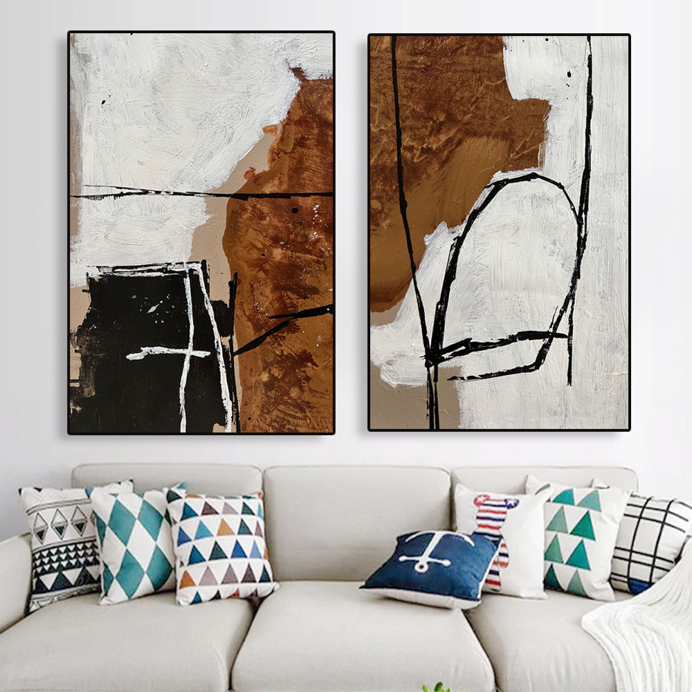 Black and White Abstract Tolevas Painting Affiche vintage Minimaliste de design beige imprimé décor d'art mural moderne pour salle