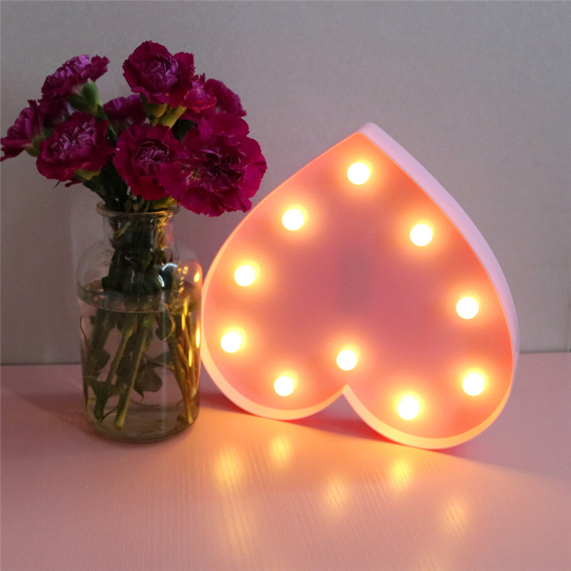 Romantic Valentine's proposal Letter Lamps Indoor Decorative Nights Lamps LED Night Light 3D Love Heart Marquee Wedding DIY