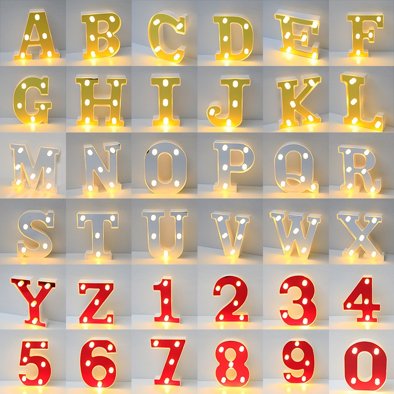 16cm Gold Luminous 26 English LED Letter Night Light Alphabet Number Lamp Christmas Wedding Birthday Party Propose Decoration