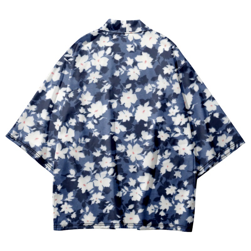 Cravate florale blanche Dye imprimé lâche japonais kimono plage shorts hommes femmes streetwear yukata chemise haori cardigan cosplay