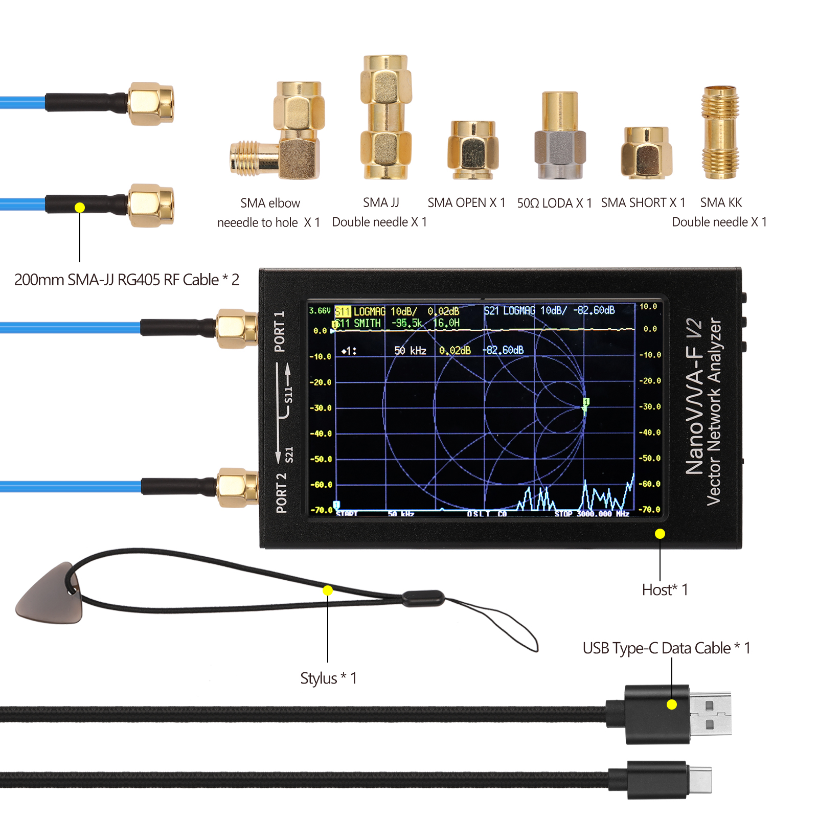 Nanovna-F V2 4.3 بوصة IPS LCD محلل شبكة المتجهات S-A-A-A-2 محلل هوائي قصير HF VHF UHF