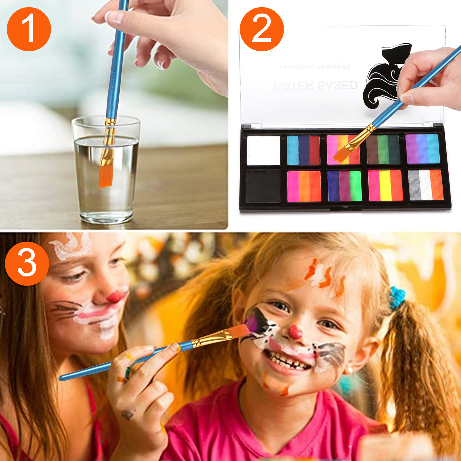 Professional Face & Body Painting Kit Rainbow Water Activated Paints Split Cakes Palette Makeup Cosplay Facepaints