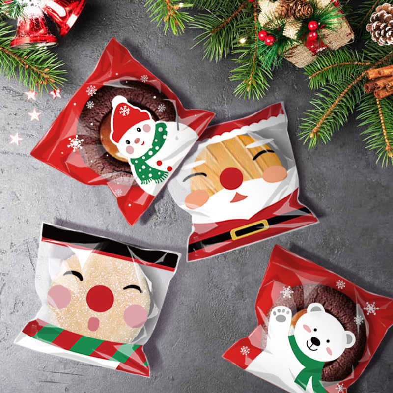 kerst Pe Biscuit Candy Cookie Plastic Tassen Zelfklevende DIY Biscuits Snack Bakpakket Decor Kids Gift Supplies