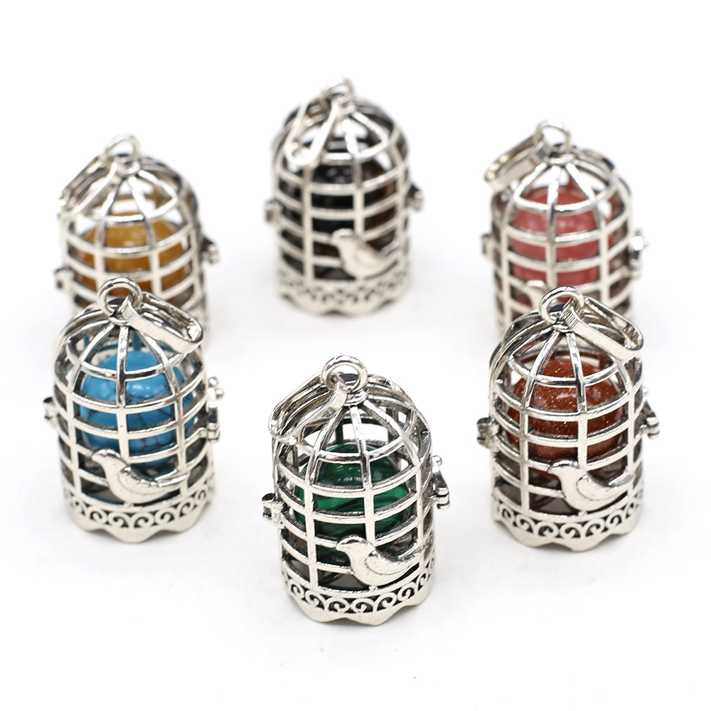 Women Necklace Pendant Natural Stone Birds Cage Pendant For Jewelry Making DIY Necklace Bracelet Gift Jewelry Accessory