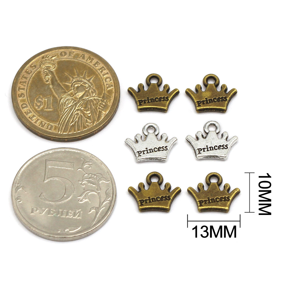 50 piezas Crown Etiquetas hechas a mano de bronce Silver Metal hechas a mano para sombreros de ropa Accesorios de prendas de ropa 1.3*1cm