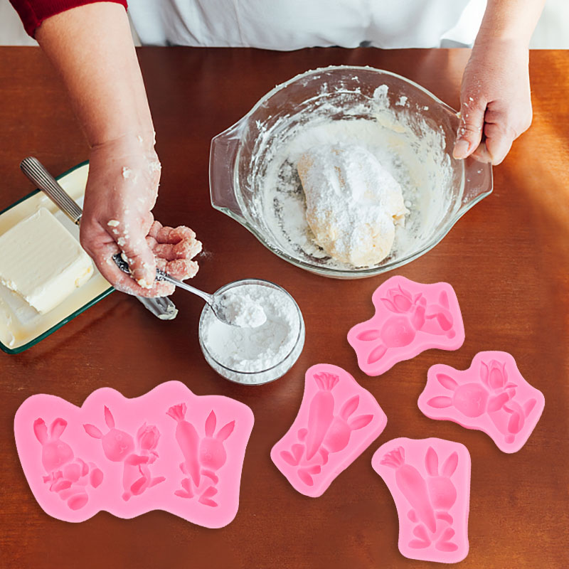 Moule de bonbons 3D, moule au chocolat en silicone de Pâques, moule en argile en polymère, moule à biscuit, mignon outils de décoration de gâteau de moule fondant de lapin de lapin