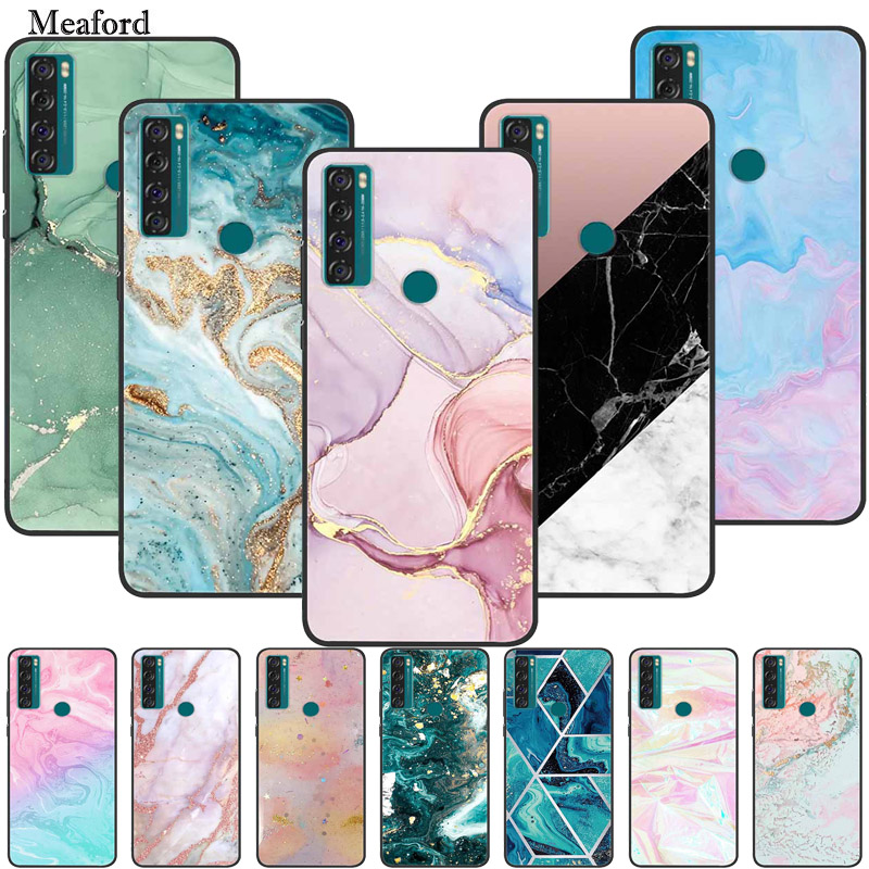 För Tcl 20 R 5G CASE MARBLE SILICONE TPU Soft Phone Back Cover Case för TCL 20R 5G FUNDA stötfångare CAPA SUCKSUST COQUE COQUE