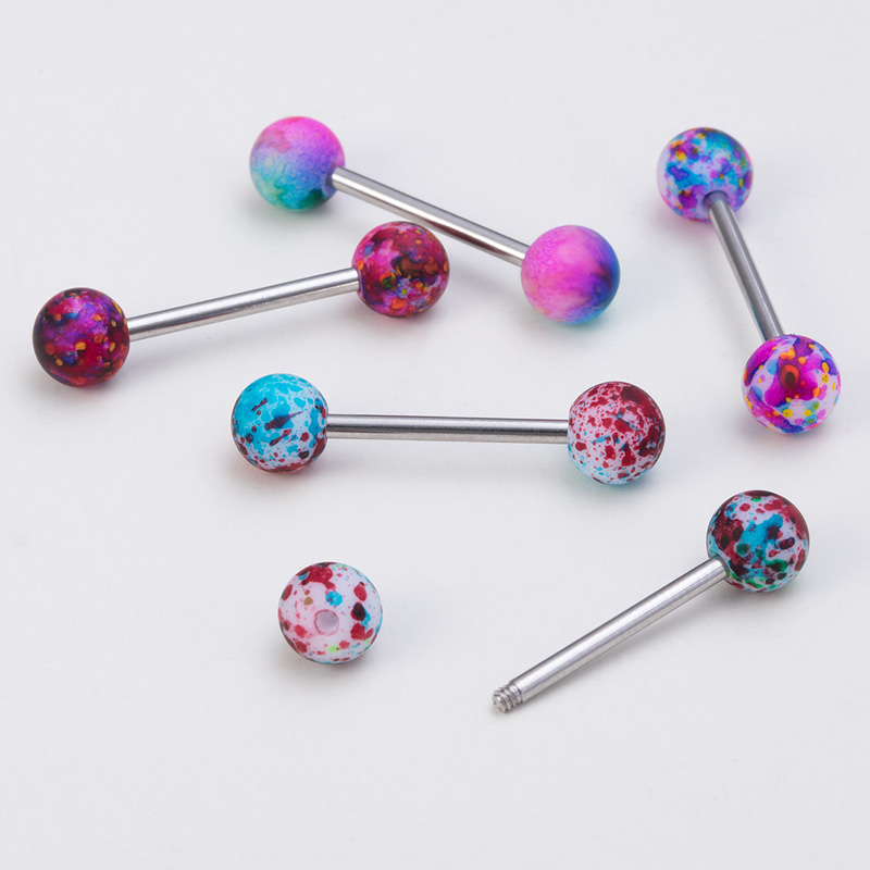spray paint Acrylic Tongue Piercing Barbell Nipple Ring Surgical Steel Bar Colorful Tongue Ring Retainer Stud Jewelry 14G