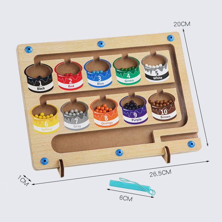교육 장난감 색깔 일치하는 자기 구슬 움직이는 게임 인기있는 나무 자기 색깔 계산 미로 장난감