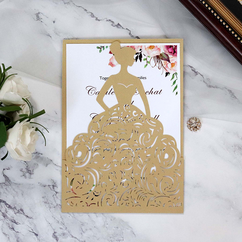 Creative Treasure Girl Wedding Invitations Laser Cut Pearl Paper Material Greeting Cards Baby Shower Thank You Card