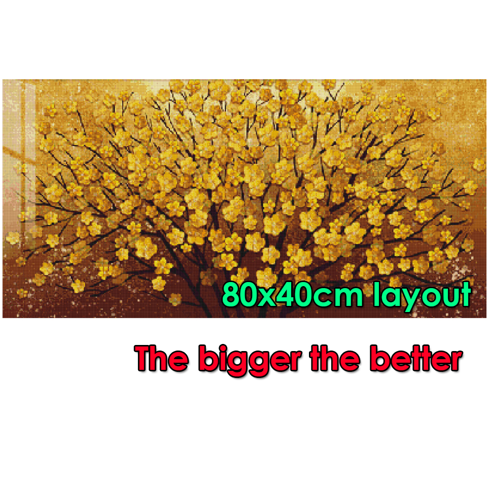 Diamond Embroidery Golden Yellow Rich Tree Flower Plant 5D Diamond Painting Cross Stitch DIY Rhinestone Mosaic Home Decor T1119