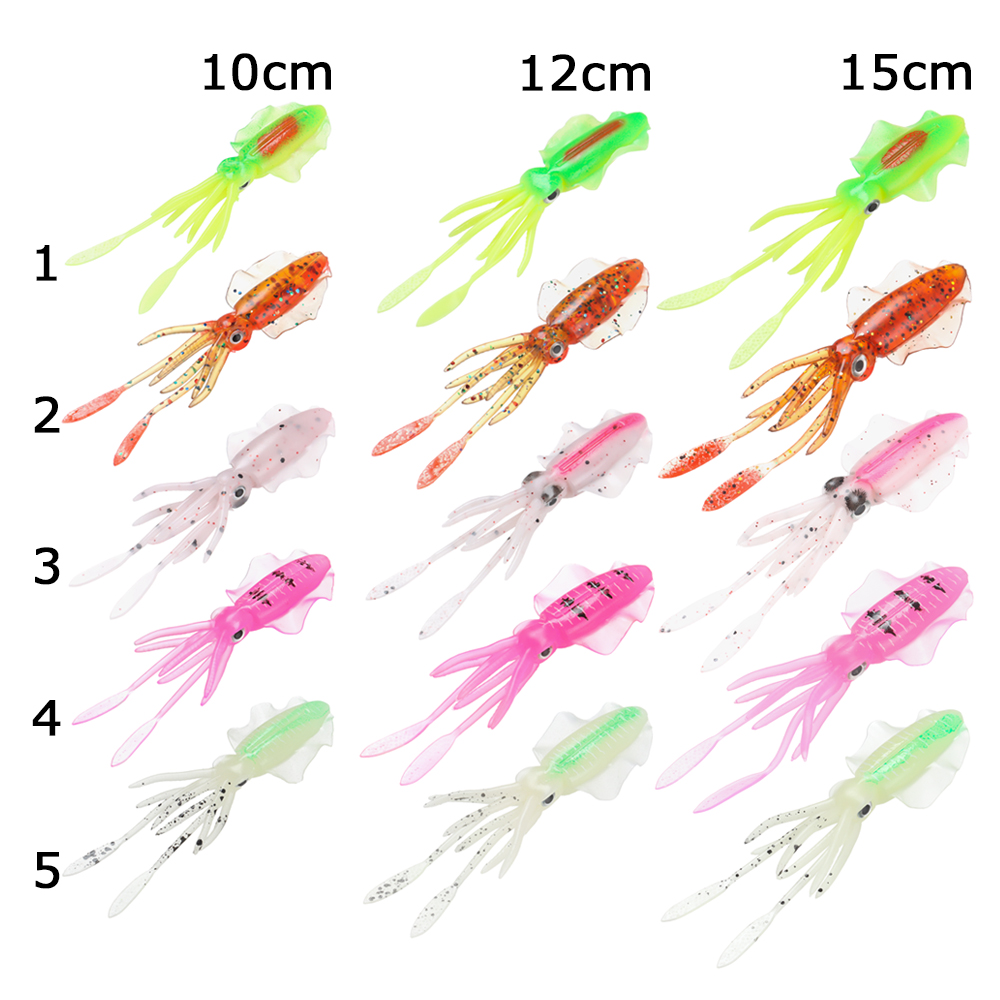 10/12/15 cm 5/8.2/15.8G konstgjorda bläckfisk betar mjukt fiske locka färskt/saltvatten badbit utomhus fiske bete tackla tillbehör