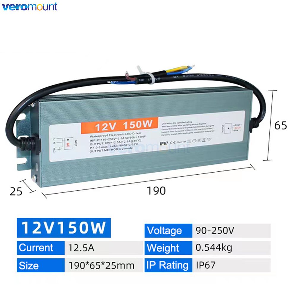 IP67 Alimentatore di commutazione del trasformatore di illuminazione a LED IP67 la luce esterna AC a DC 12V 24V 100W 120W 150W 200W 300W 500W