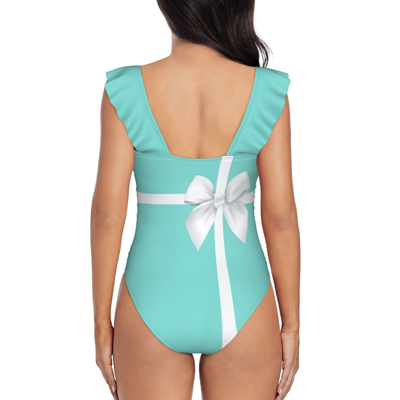 Boîte cadeau bleu arc blanc femme ébouriffer un morceau de maillot de bain sexy body body monokini mail de bain de bain aqua teal co s bleu chic