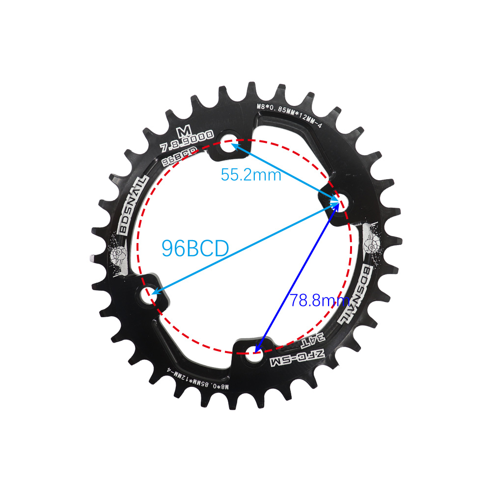 Cadeia oval de 96bcd assimétrica de caracol para M6000 M7000 M8000 M9000 32T 34T 36T 38T Ciclismo MTB Placa de dente da roda de bicicleta 96 BCD