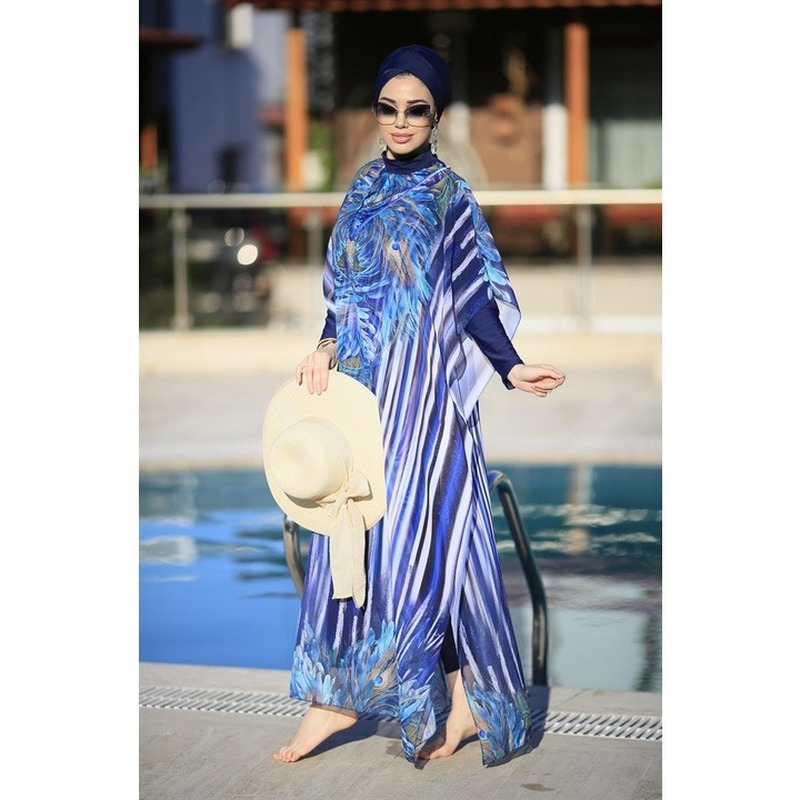 DONNE Musulmani costumi da bagno a maniche lunghe Sport Swimming togs stampato Allungo Copertura completa Hijab Lslamic Burkinis Wear Bareding Adday