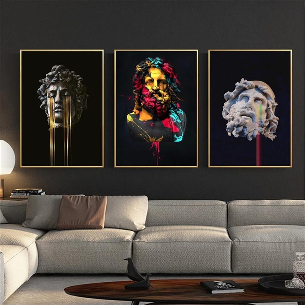 Sculpture noire et blanche Zeus et Neptune Art PaintIntg Classical Canvas Prints Affiche grande murale pour le salon DÉCOR HOME