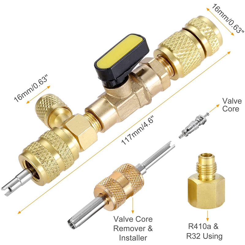 R410A R22 Valve Core Remover Installer Tool avec Dual Taille SAE 1/4 5/16 PORT POUR R404A R407C R134A R12 R32 Système HVAC