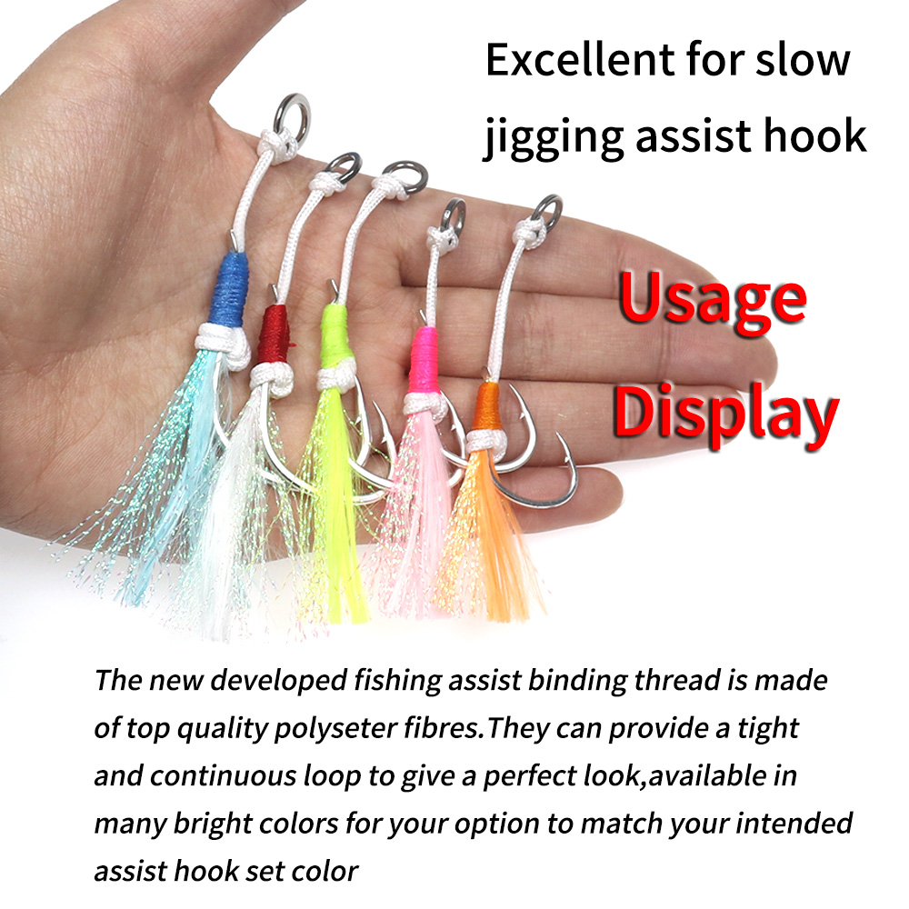 ELLLV 300D 80yards 3 Strands Binding Thread for SlowJigging Assist Hooks Large Saltwater Flies Fishing Lure Hand-knotted