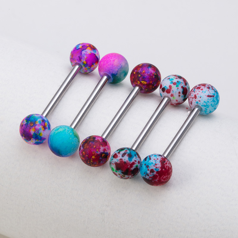 spray paint Acrylic Tongue Piercing Barbell Nipple Ring Surgical Steel Bar Colorful Tongue Ring Retainer Stud Jewelry 14G