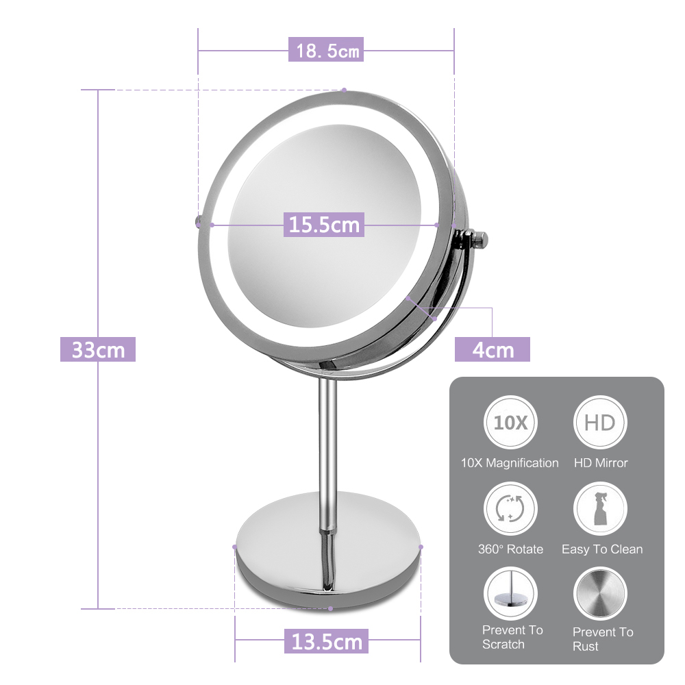 Maktop Makeup Cosmetic Mirror LED Light Vanity Mirror Makeup Makeup Mirror avec USB Light Charges 5x / 10x Magnification