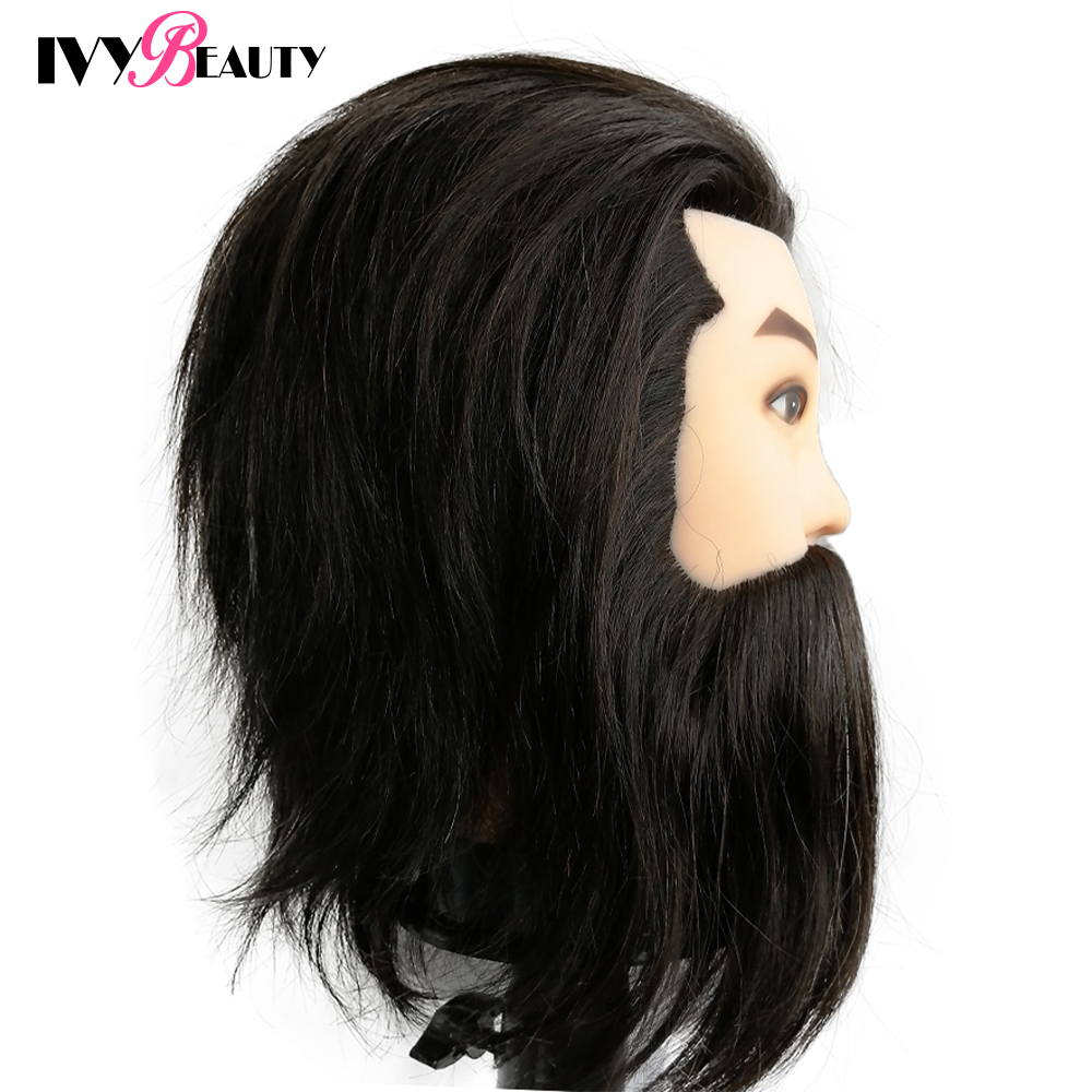 Cabeza de maniquí masculino con cosmetología 100% humana Manikin Mannequin Head Barba para barberos Practicar Corte de estilo