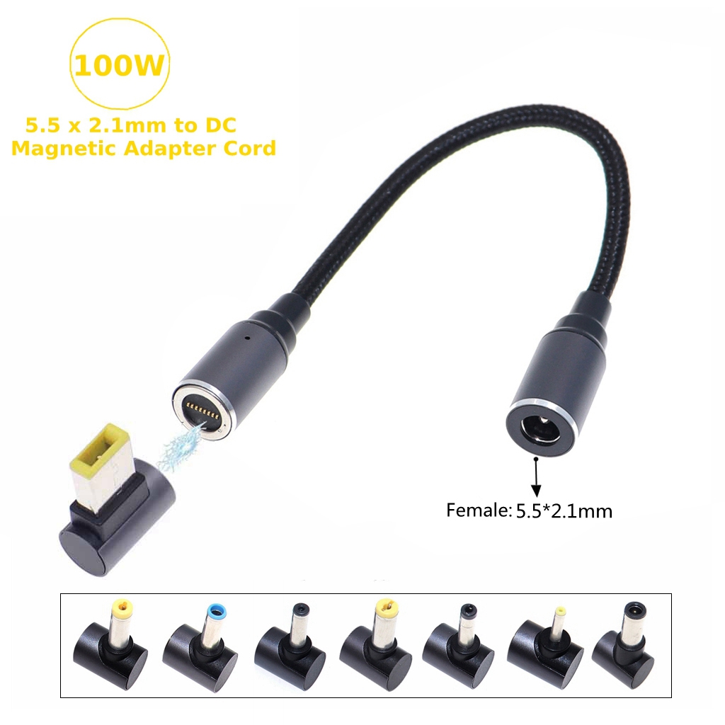 5.5x2.1mm Female to Male Dc Jack Plug Power Adapter Connector for Lenovo Asus Dell Hp Laptops Fast Charging Magnetic Cord Cable