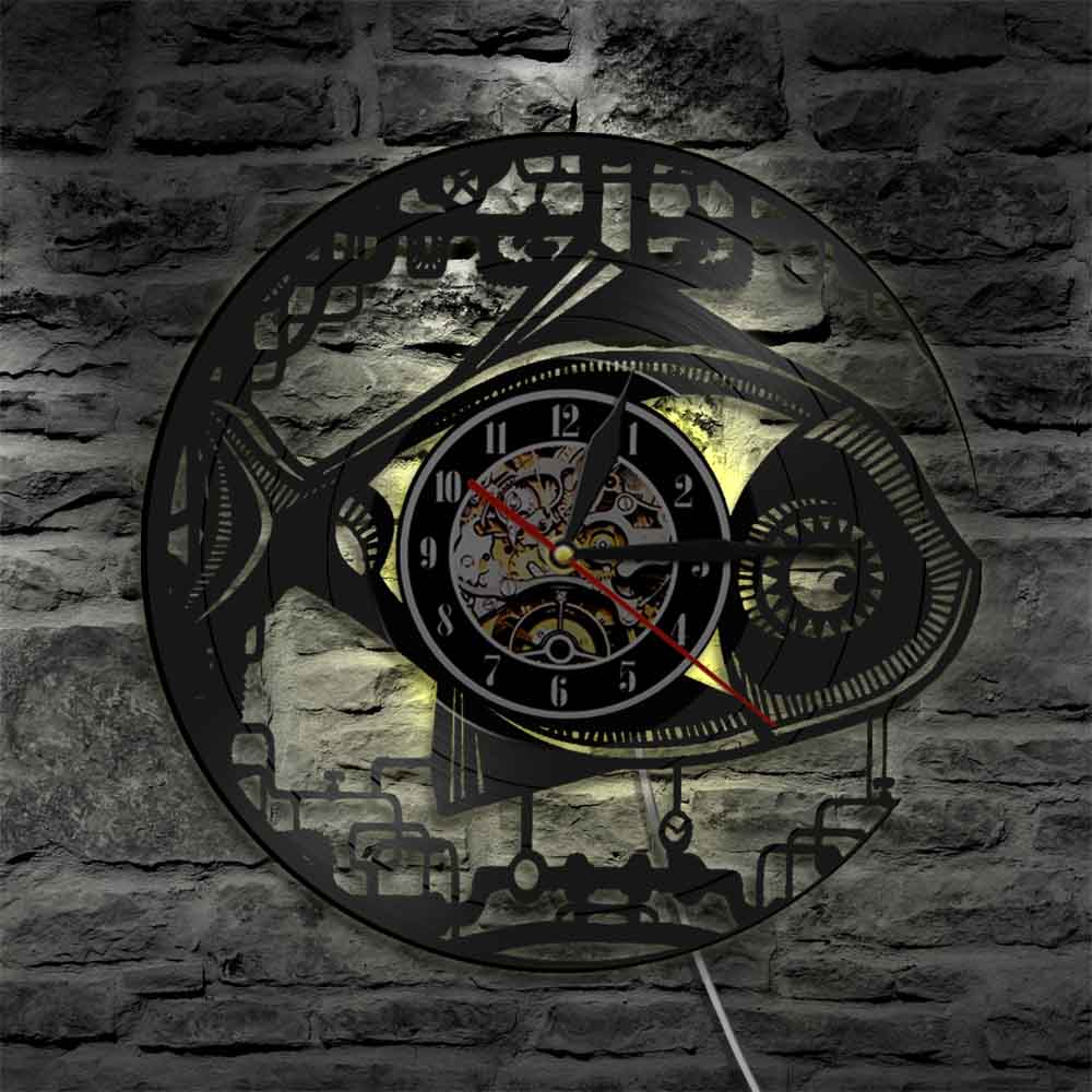 Robot Steampunk vintage Orologio da parete Design da parete Meccanico Record in vinile LP Orologio a mano MODERNA ARTICA ARTICA ARTICA