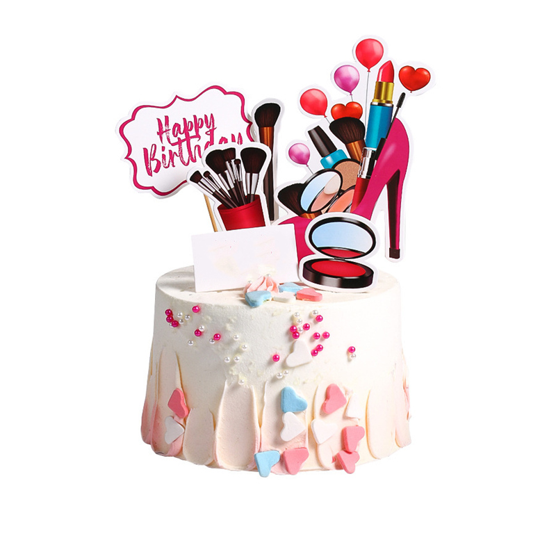 Perfume Joyeux anniversaire Gâteau Topper Cosmetics Lipstick Girl Birthday Party Cupcake Toppers Festival Festival Decoration Cake