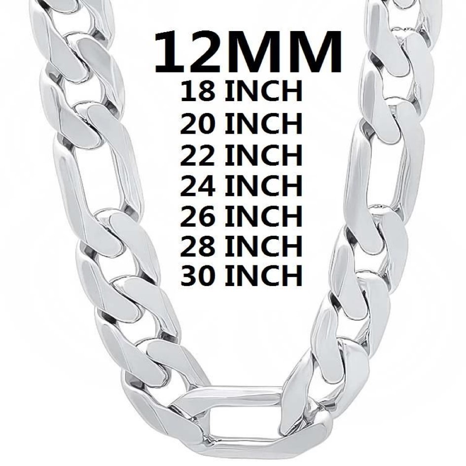 Kedjor solid 925 sterling silver halsband för män klassisk 12mm kubansk kedja 18-30 tum charm hög kvalitet mode smycken bröllop335l