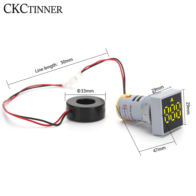 22MM 0-100A Digital Ammeter Current Meter Led Lamp Square Signal Light AC Frequency Meter Indicator Digital Display