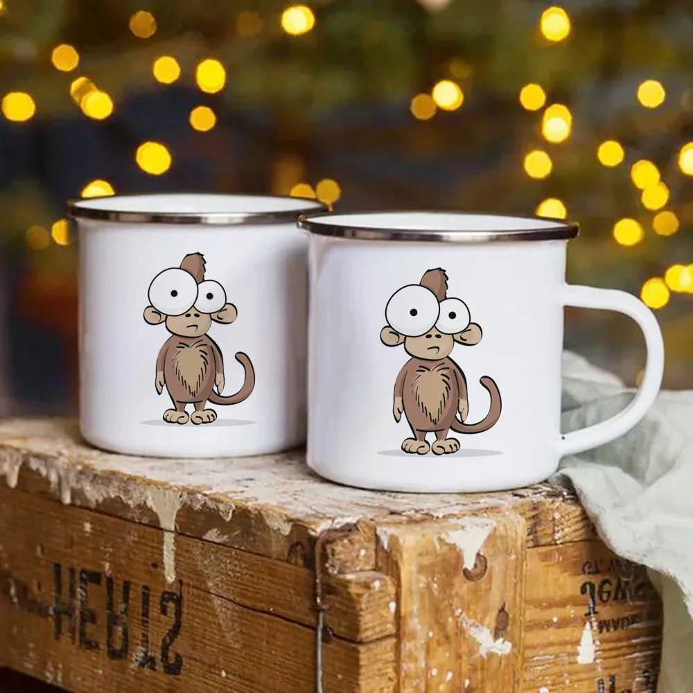 Tasses Mug Cartoon Cadeau de tasse en émail imprimé pour enfants tasse en métal tasse de café Mug kawaii tasses en gros pour sublimer drinkware 240410