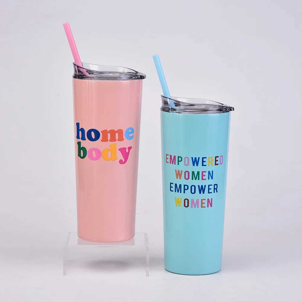 Tumuli da viaggio auto auto a vuoto Tumbler in acciaio inossidabile sublimazione Sublimation Cumbler Stampa UV personalizzata con coperchio e paglia 240410