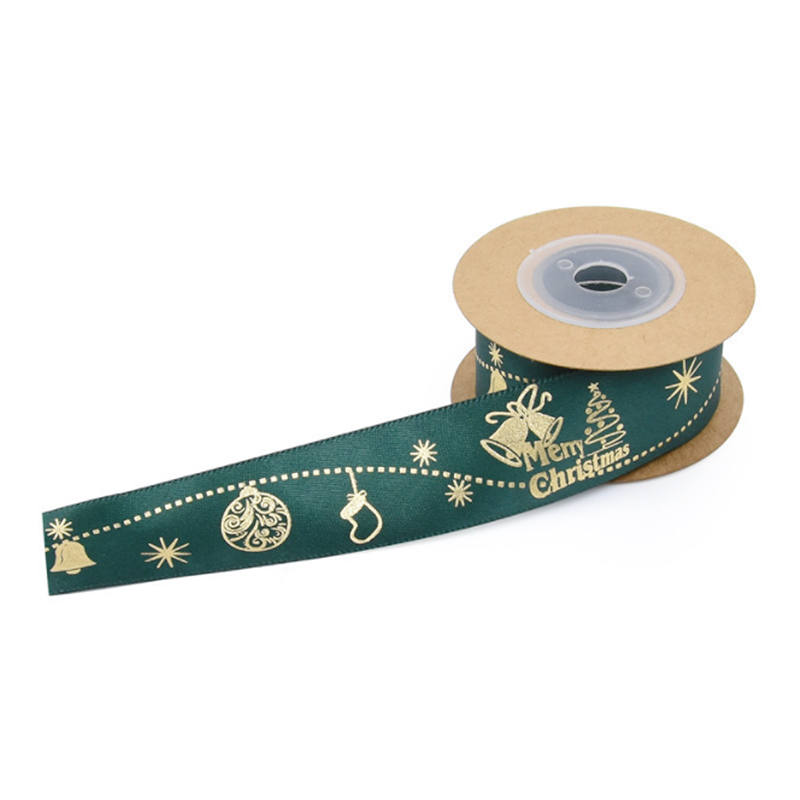 5Yards 25mm Christmas Satin Ribbons Tape Gift Bows Crafts Natural Printed DIY Webbing Sewing Clothing Wedding Party Decoration