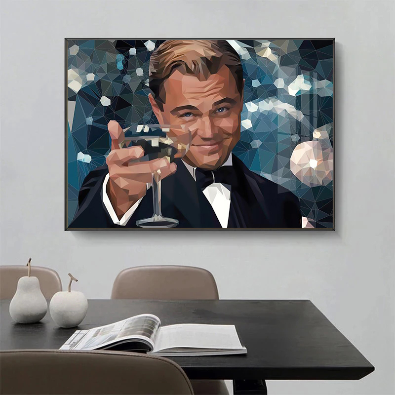 Résumé Art Gatsby Cheers Leonardo DiCaprio Inspirational Toivas Office Home Office décor de haute qualité Canvas Peinture Cuadros