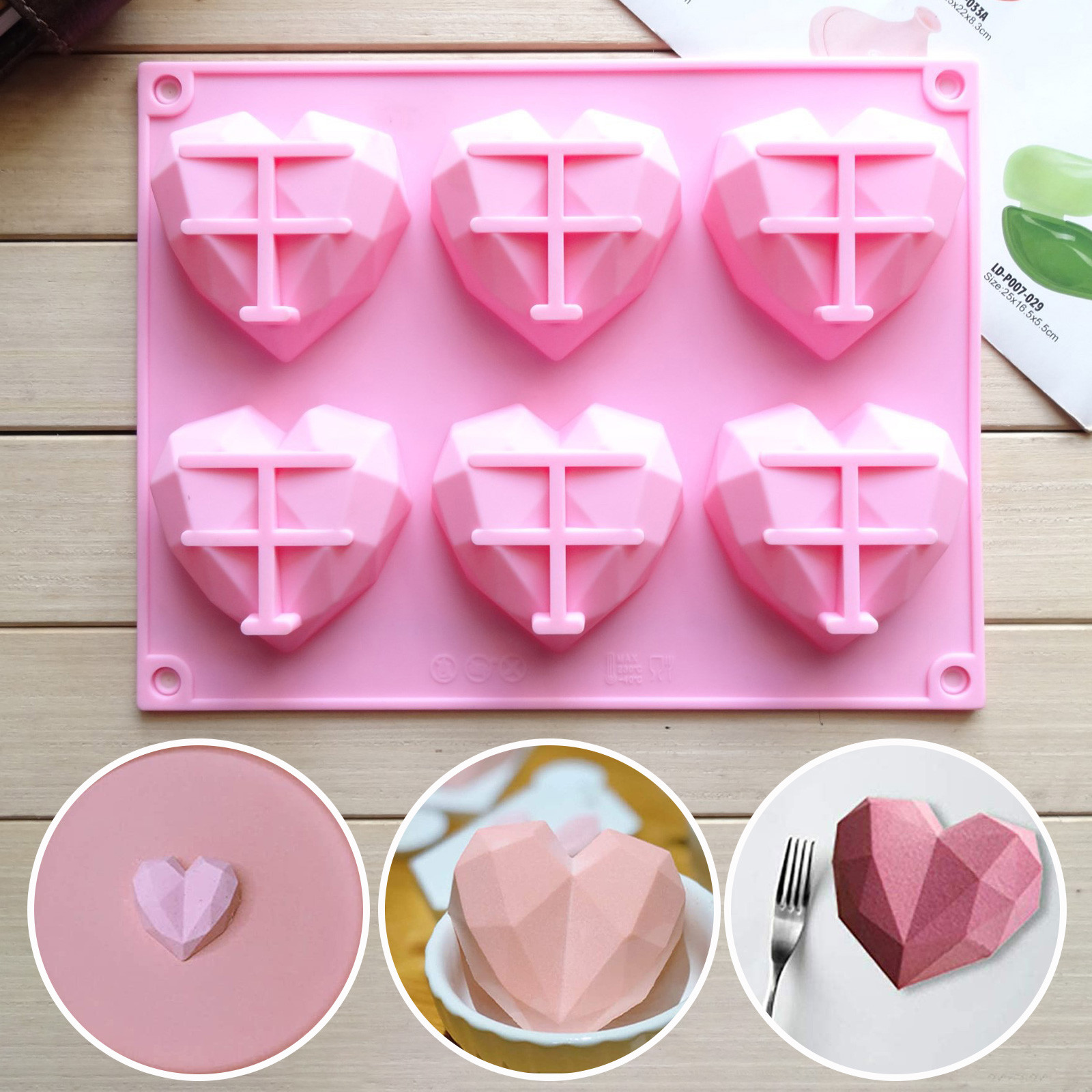 3D DIY Mold Diamond hartvorm Siliconenvorm voor bakcake chocolade Fondant Soap kaarsen voor gebakpudding Jelly