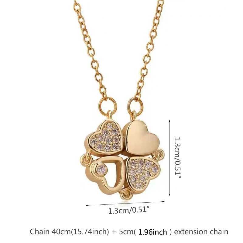 Pendant Necklaces 4-in-1 Wearing Lucky Four Leaf Clover Necklace for Women Love-heart Pendant Choker Chain Fashion Jewelry 240410