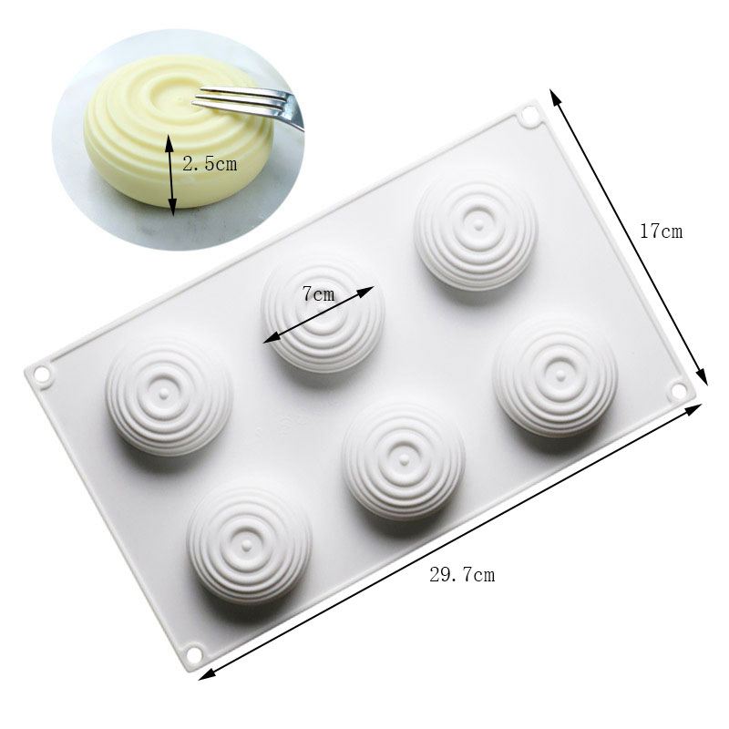 Daisuhoom 6 Cavidade Molde de bolo de silicone em espiral para sobremesas de cozinha Moussed Mousse Bakeware Baking Mold Decorating Tools