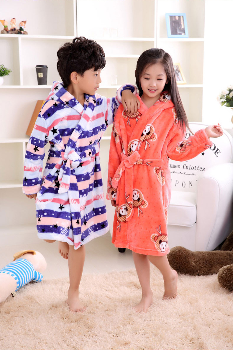 Autumn winter flannel children's dressing gown coral thickening pajamas for boys and girls children baby