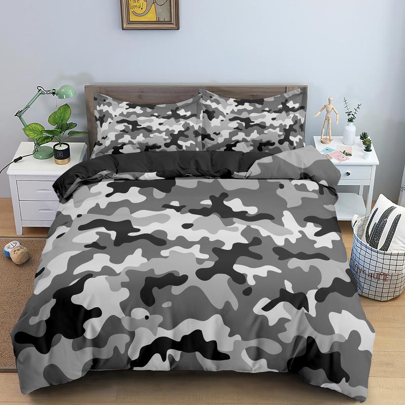 Conjunción de ropa de cama de estampado de camuflaje 3D colchado edredón nórdico talla gemela completa rey reina